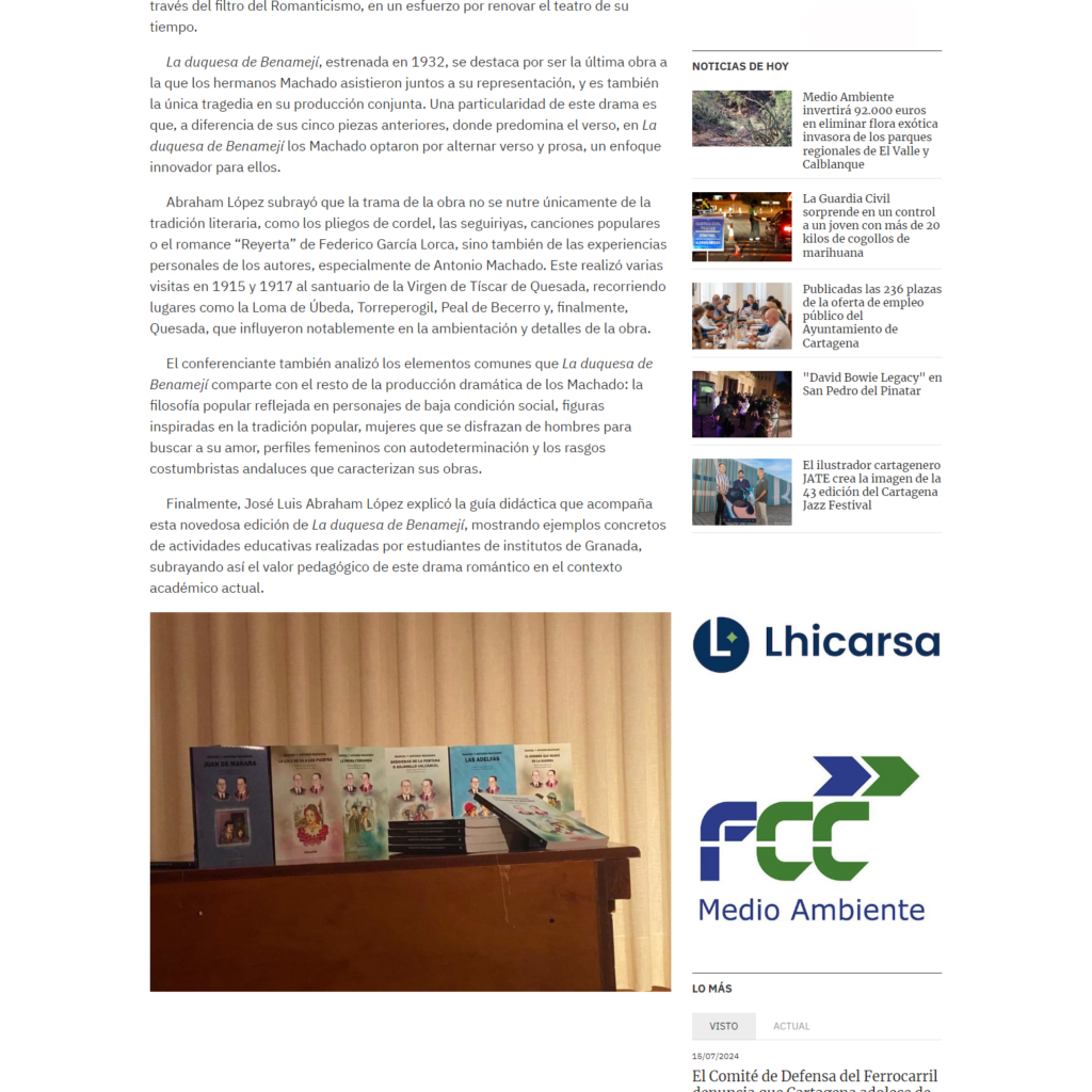 CTA CARTAGENA ACTUALIDAD: Presentación de la nueva edición de La duquesa de Benamejí, editada por José Luis Abraham López