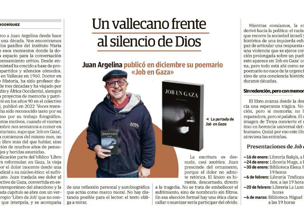 Un vallecano frente al silencio de Dios: Juan Argelina y 'Job en Gaza'