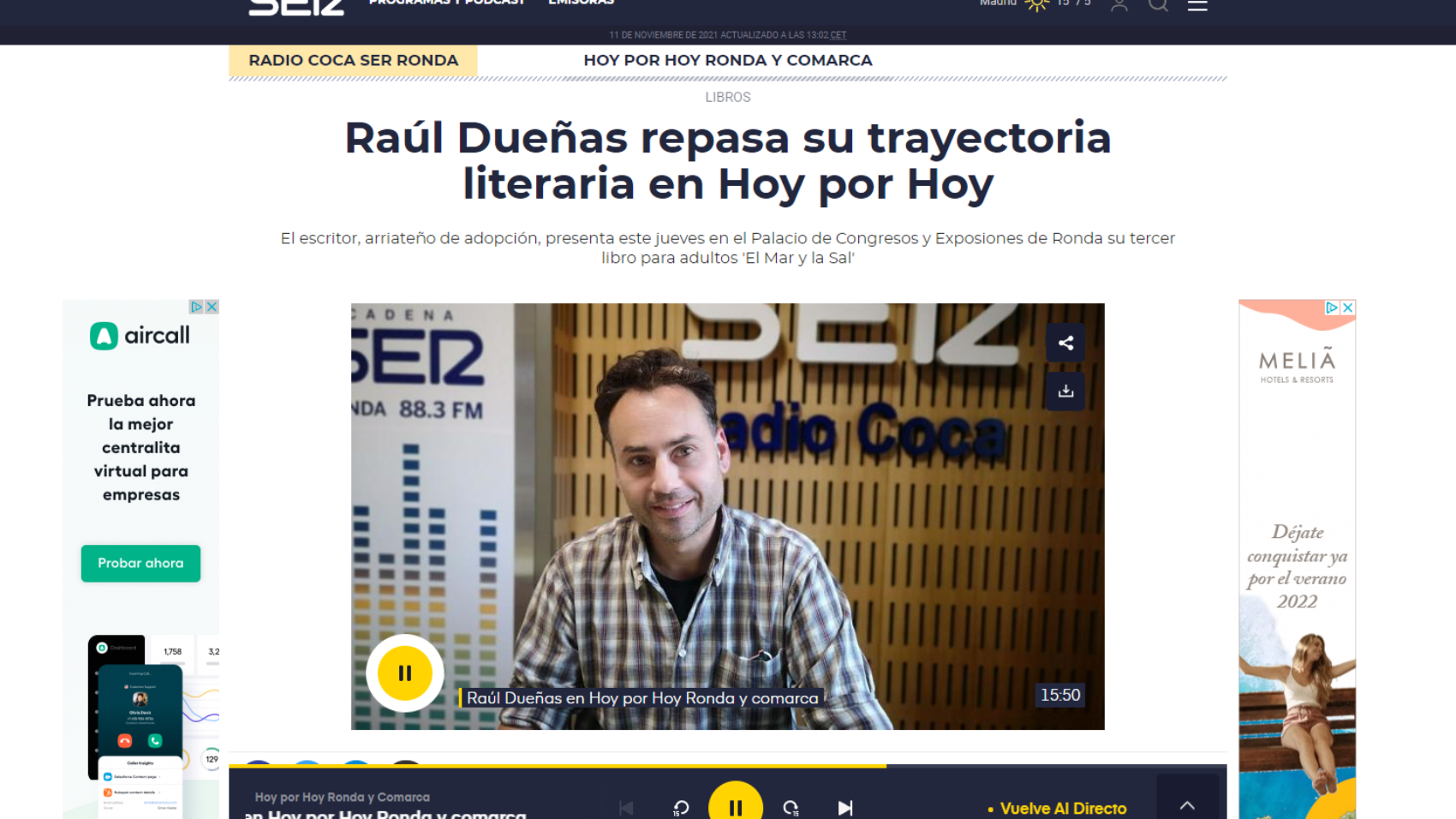 Raúl Dueñas repasa su trayectoria literaria en Hoy por Hoy
